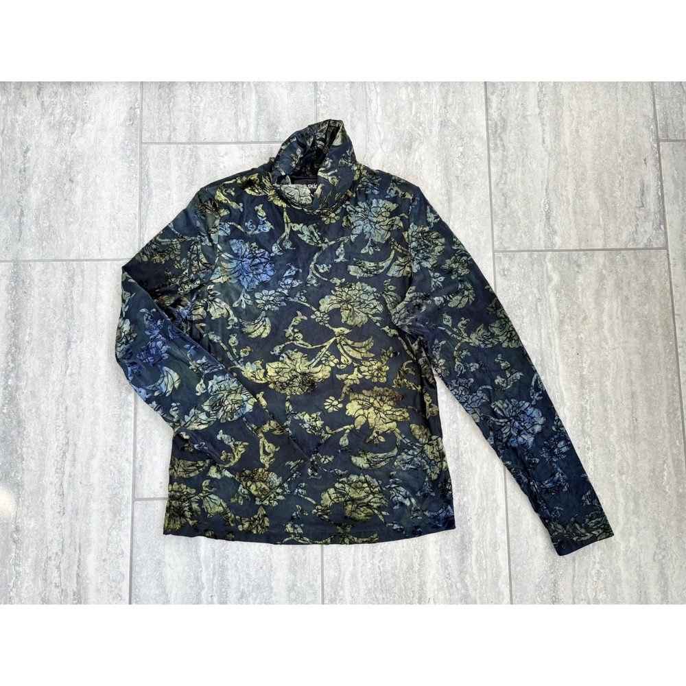 Vtg Sno Skins L Velvet Burnout Floral Long Sleeve Turtleneck Top USA